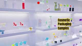 Sala de muestras de fábrica de envases cosméticos.